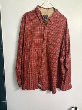 Men’s Shirt Orange Red Plaid Winter Fall Shirt Size XXL Weekend 100% Work